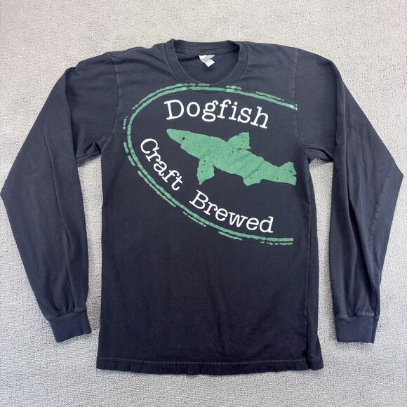 Dogfish Brewery Shirt Mens Sm. Black Long Sleeve Double Sided Graphic Craft Beer - Picture 1 of 7